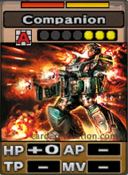 The Companion CARD adds 0 Hit Points. It costs 3 defense points to set. Its range is any square. Its Resist Colors are red and yellow.