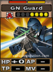 The GN Guard CARD adds 0 Hit Points. It costs 4 defense points to set. Its range is any square. Its Resist Colors are red and yellow.